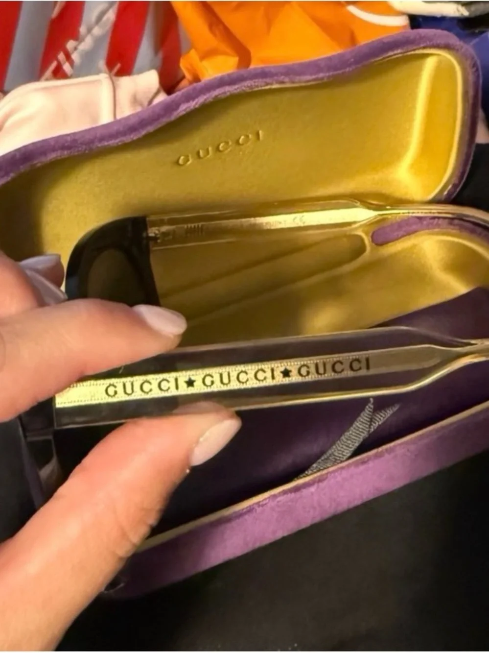 Gucci Black Oversized Square Sunglasses with Yellow Velvet Case